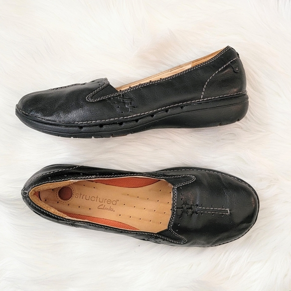 Clarks Unstructured Soft Black Leather Slip-on Loafer Size 9W - Picture 9 of 15